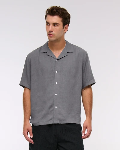 Camisa de verano con cuello cubano mezcla lino