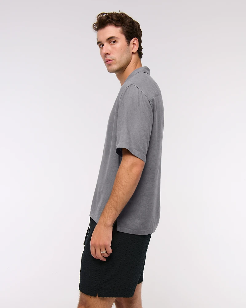 Camisa de verano con cuello cubano mezcla lino