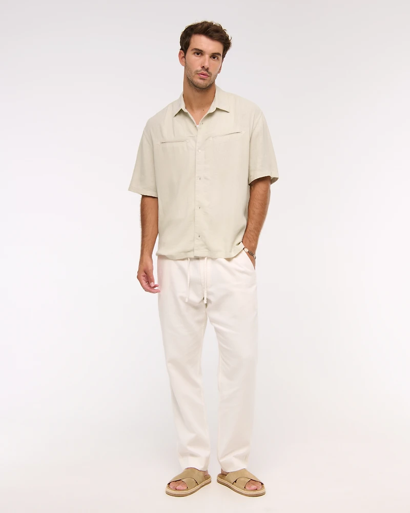 Short-Sleeve Summer Linen-Blend Button-Up Shirt
