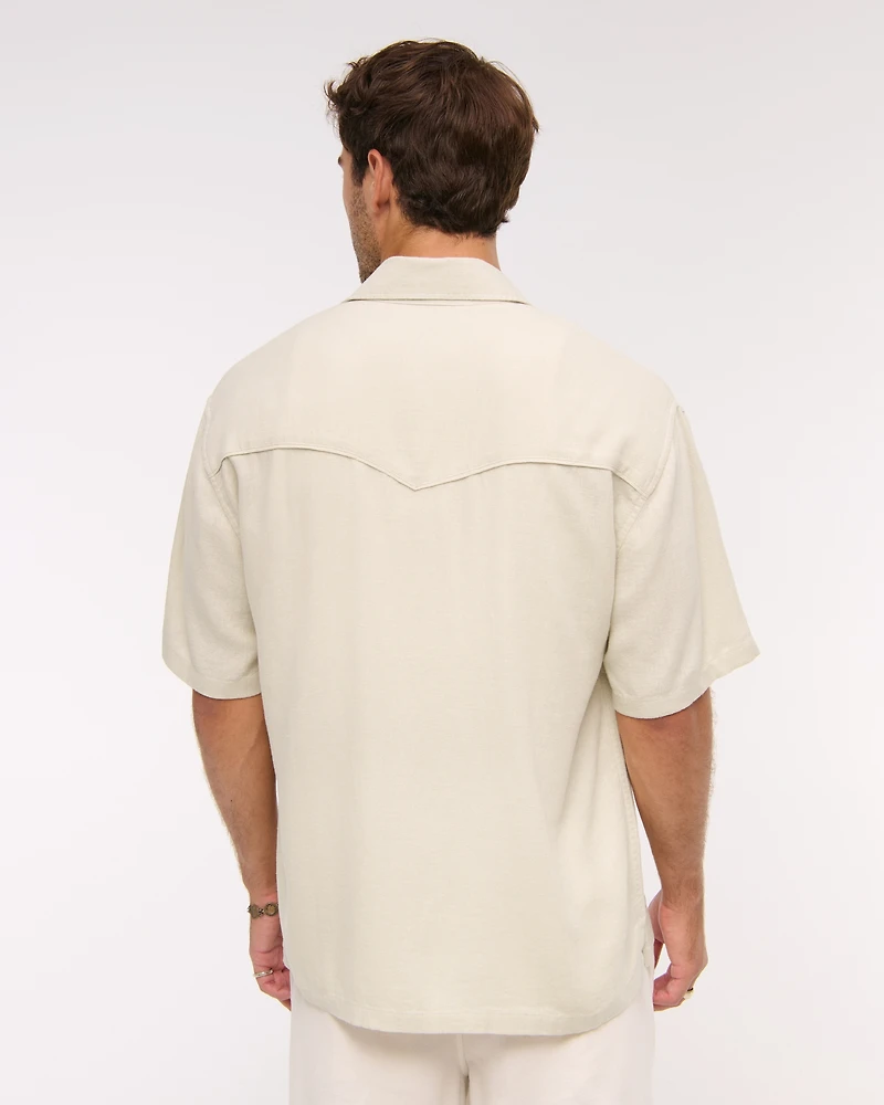 Short-Sleeve Summer Linen-Blend Button-Up Shirt