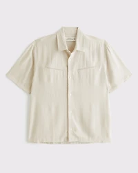 Short-Sleeve Summer Linen-Blend Button-Up Shirt
