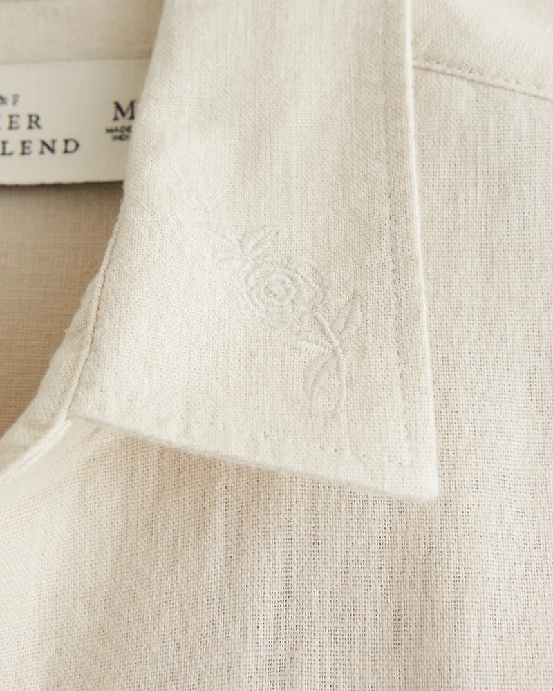 Short-Sleeve Summer Linen-Blend Button-Up Shirt