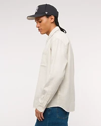 Long-Sleeve Textural Plaid Button-Up Shirt