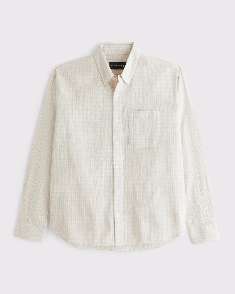 Long-Sleeve Textural Plaid Button-Up Shirt