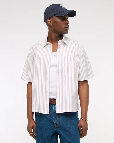 Short-Sleeve Cropped Poplin Button-Up Shirt