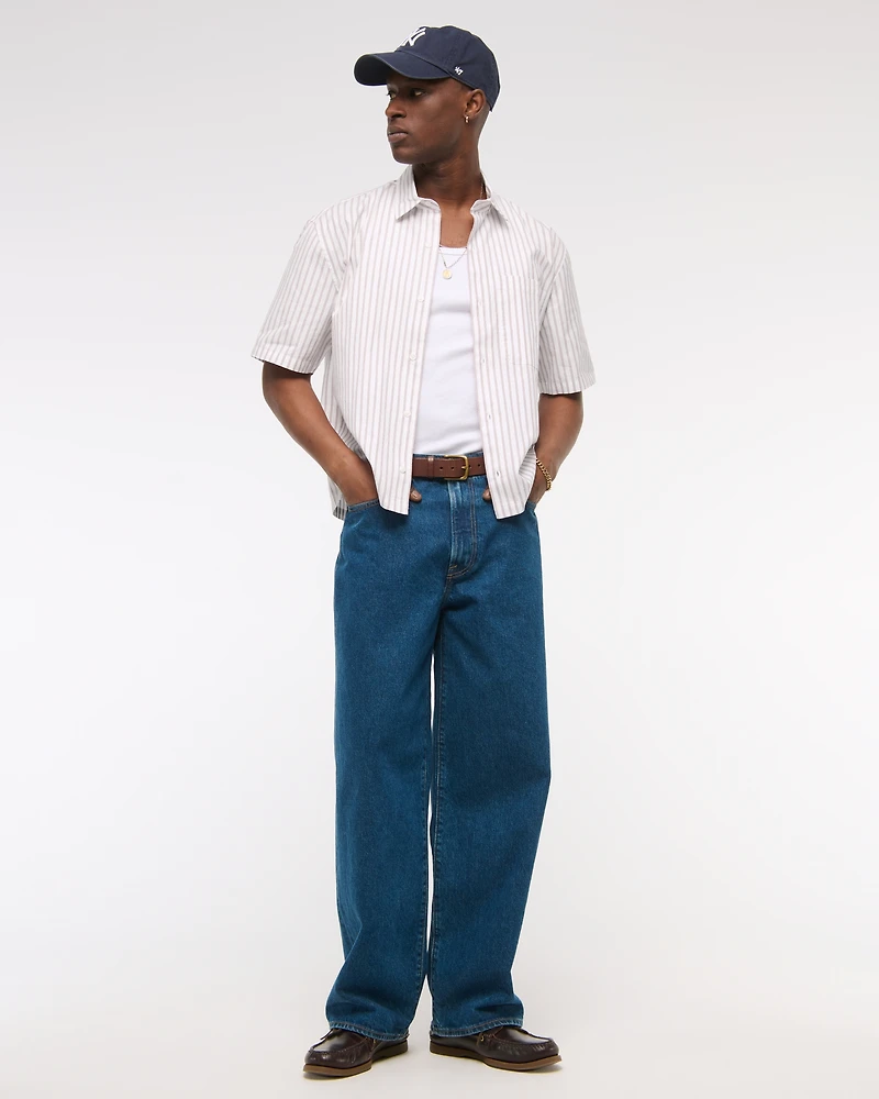 Short-Sleeve Cropped Poplin Button-Up Shirt