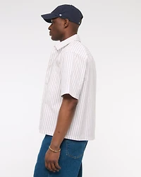 Short-Sleeve Cropped Poplin Button-Up Shirt