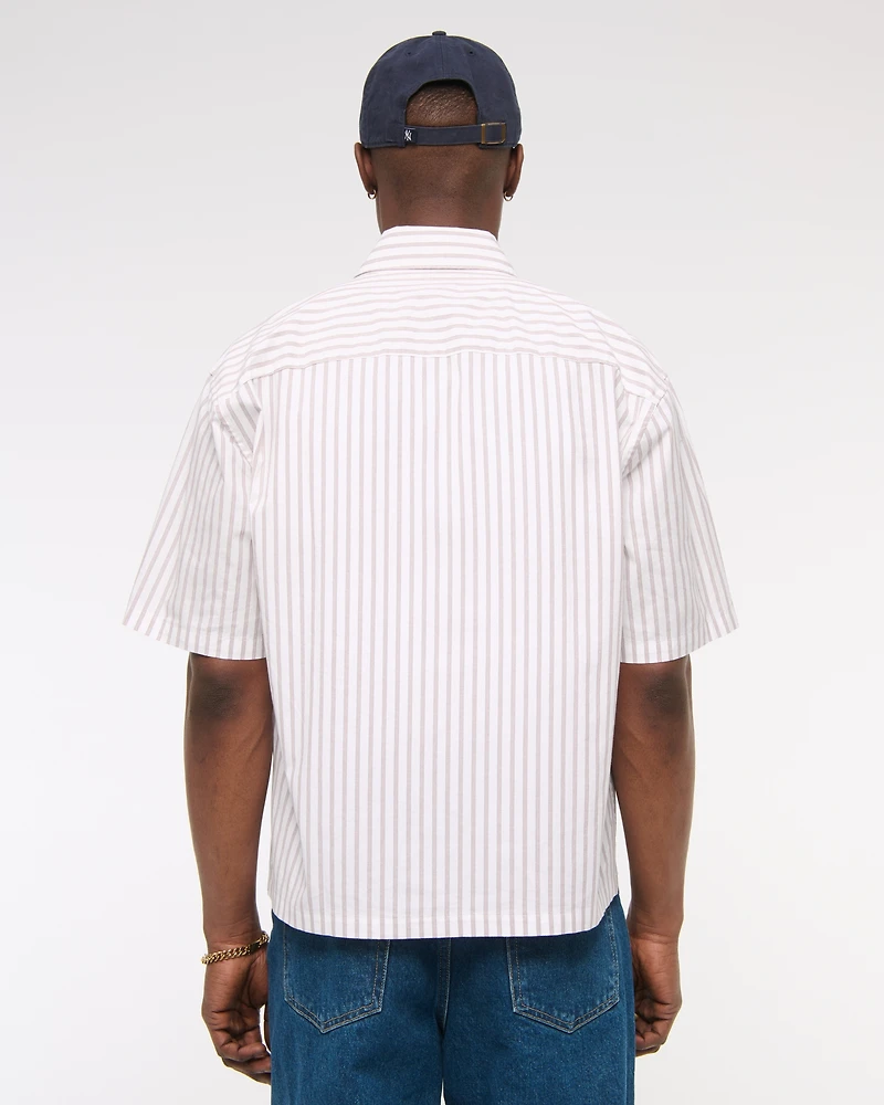 Short-Sleeve Cropped Poplin Button-Up Shirt