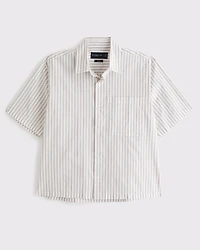 Short-Sleeve Cropped Poplin Button-Up Shirt