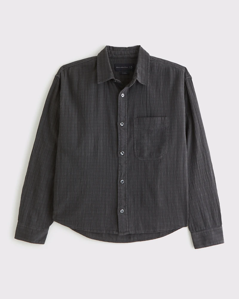 Garment-Dye Plaid Button-Up Shirt