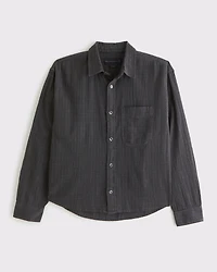 Cropped Garment-Dye Plaid Button-Up Shirt