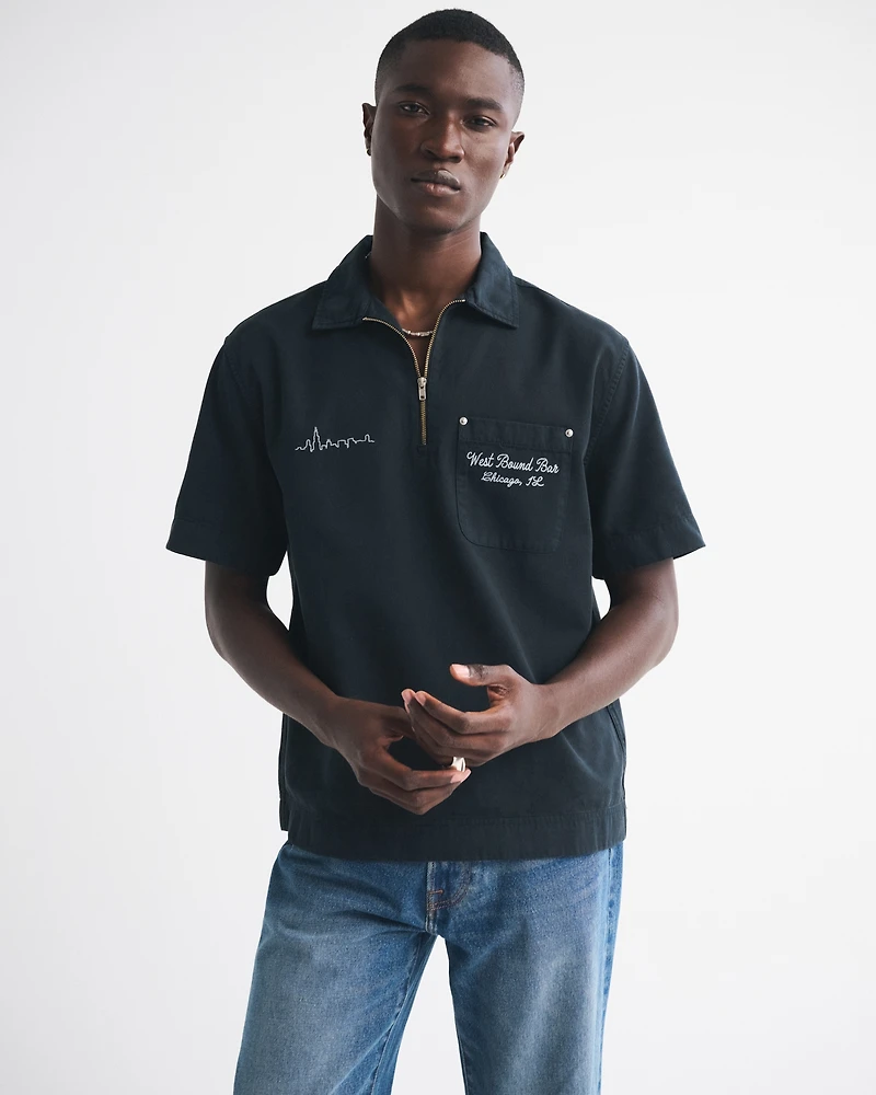 Graphic Zip Popover Shirt