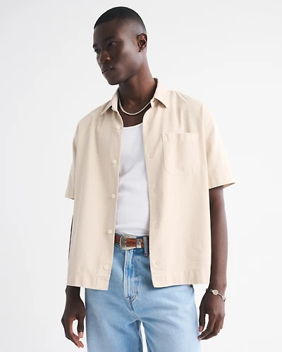 Sea Fade Short-Sleeve Drapey Twill Shirt