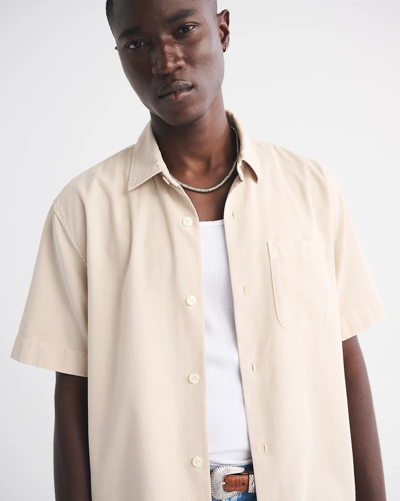 Sea Fade Short-Sleeve Drapey Twill Shirt