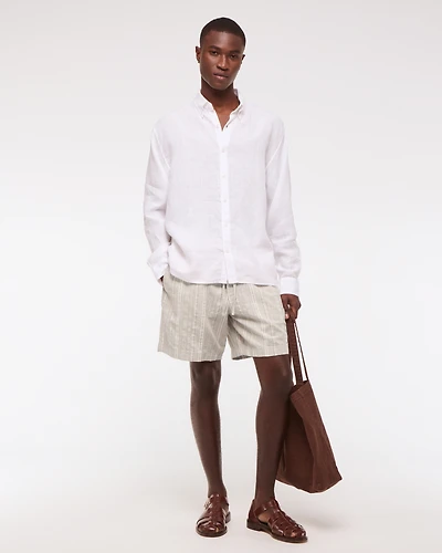 Relaxed Linen-Blend Pull-On Short