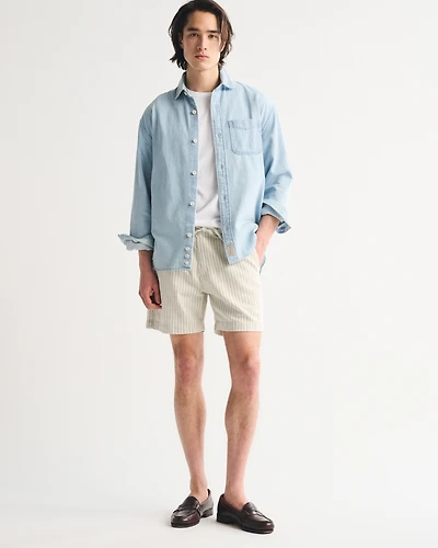 Linen-Blend Denim Pull-On Short