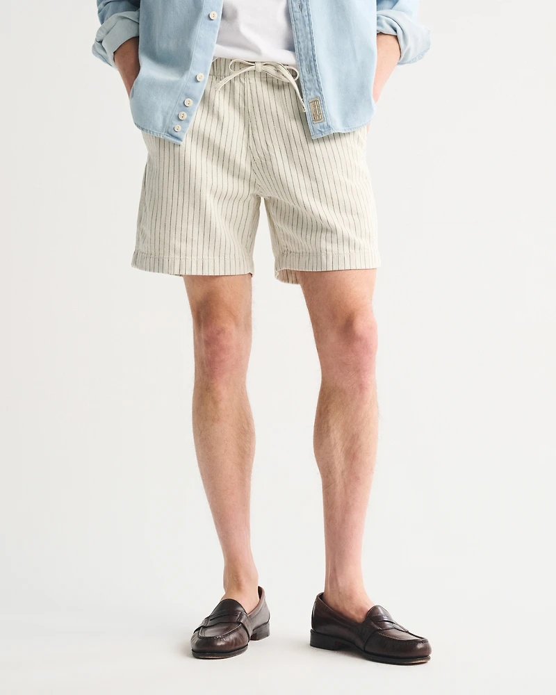Linen-Blend Denim Pull-On Short