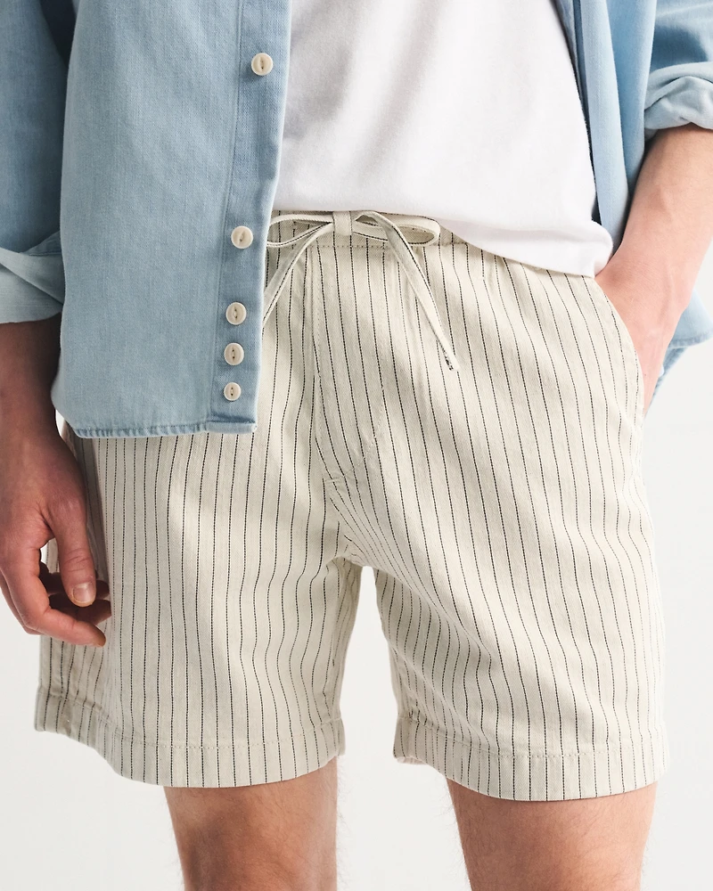 Linen-Blend Denim Pull-On Short