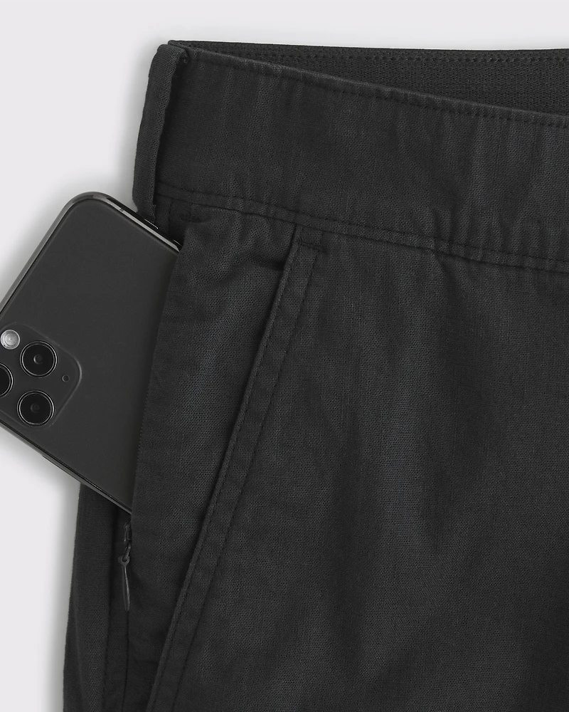 Straight Linen-Blend Fixed Waist Pant