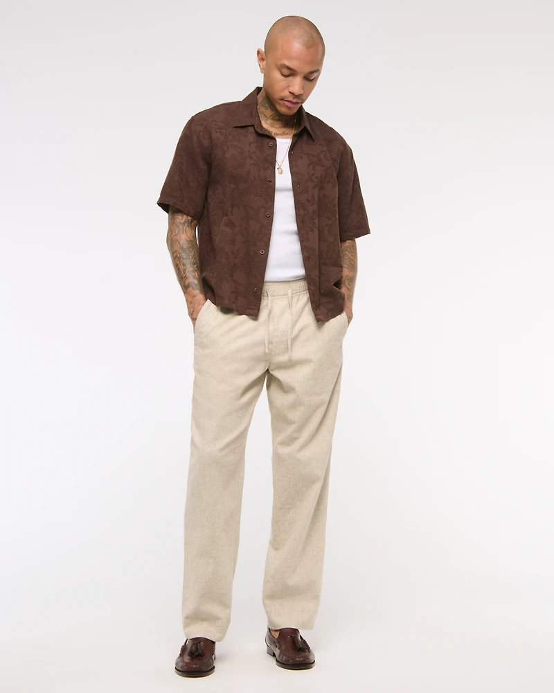 Loose Tailored Linen-Blend Pull-On Pant