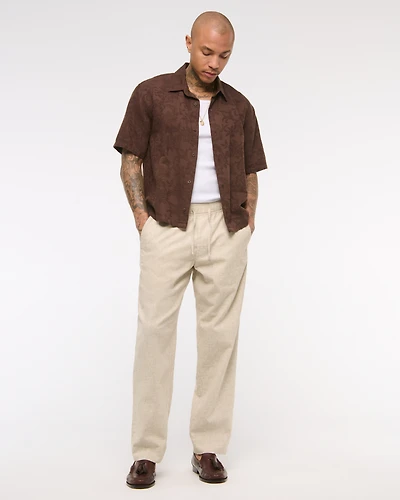 Loose Tailored Linen-Blend Pull-On Pant