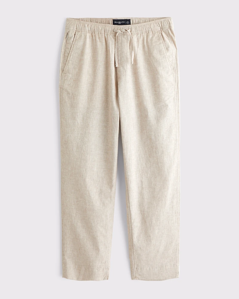 Loose Tailored Linen-Blend Pull-On Pant