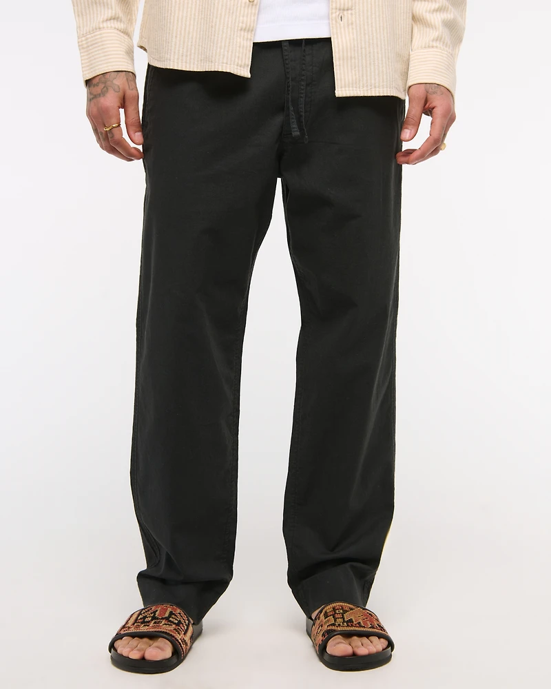 Loose Tailored Linen-Blend Pull-On Pant