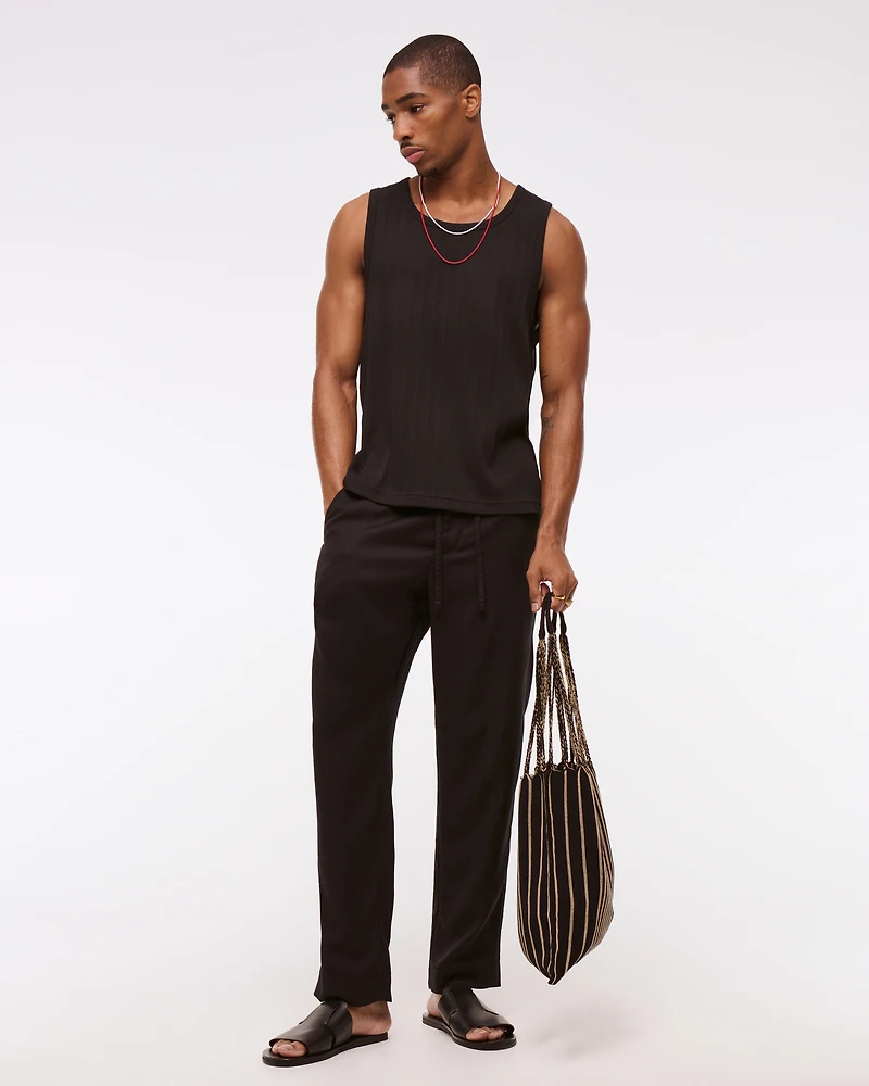Loose Tailored Linen-Blend Pull-On Pant