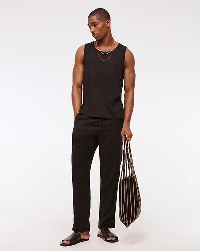 Loose Tailored Linen-Blend Pull-On Pant