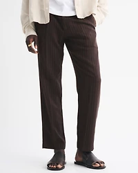 Linen-Blend Pleated Relaxed Straight Fixed Waist Pant
