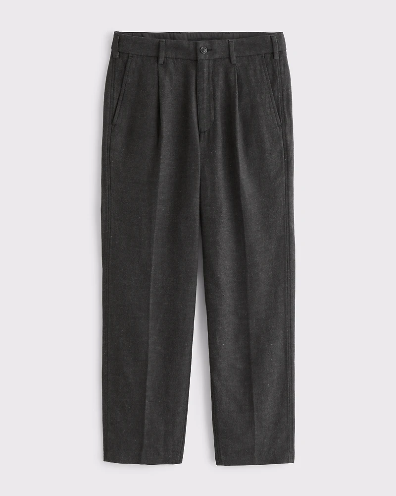 Linen-Blend Pleated Relaxed Straight Fixed Waist Pant