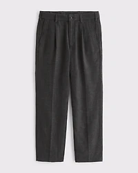 Linen-Blend Pleated Relaxed Straight Fixed Waist Pant