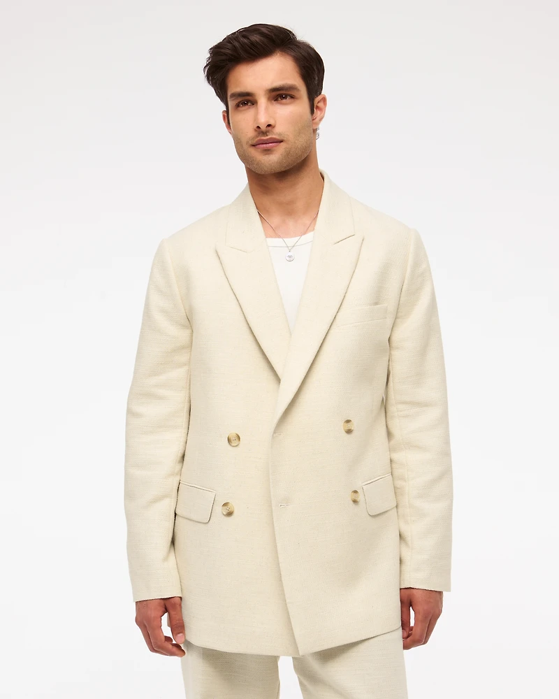 The A&F Collins Double-Breasted Cotton-Texture Blazer