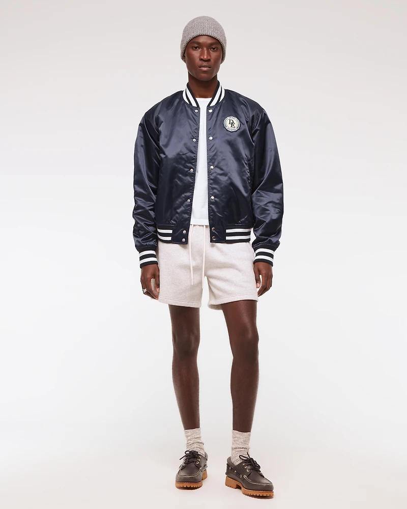 Vol. 28 Danzy Cropped Satin Varsity Bomber