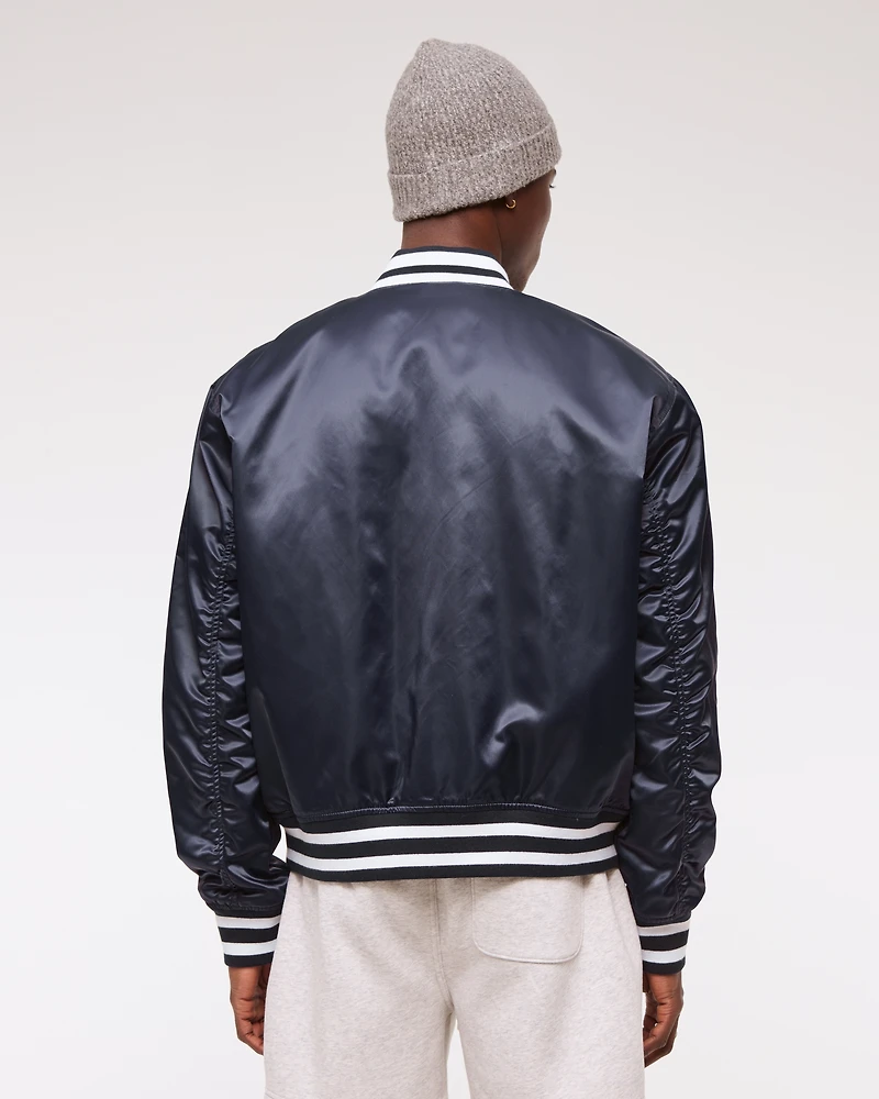 Vol. 28 Danzy Cropped Satin Varsity Bomber