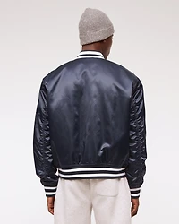 Vol. 28 Danzy Cropped Satin Varsity Bomber