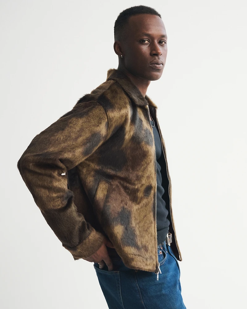 Vegan Pony Hair Zip Trucker Jacket