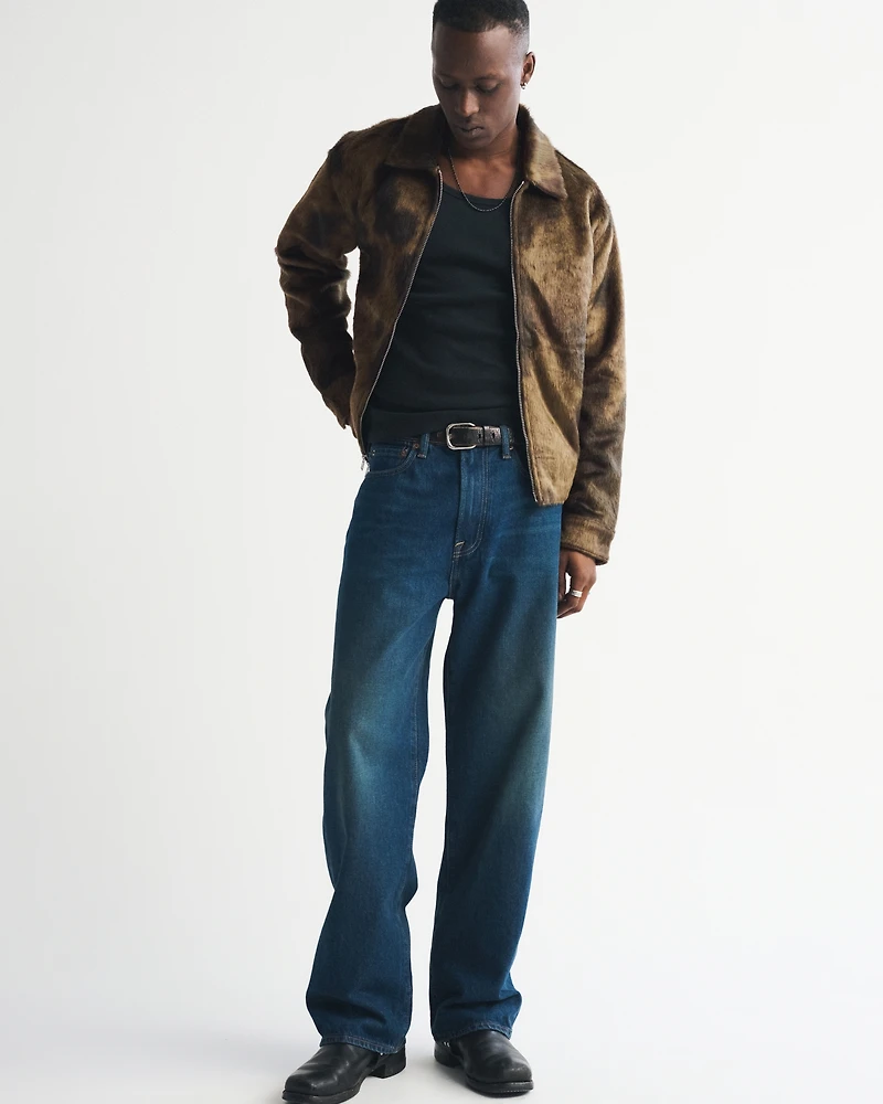 Vegan Pony Hair Zip Trucker Jacket