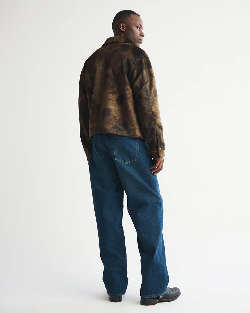 Vegan Pony Hair Zip Trucker Jacket