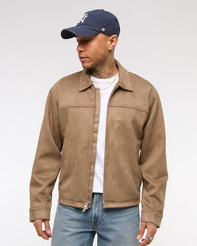 Lightweight Cropped Vegan Suede Easy Zip Jacket