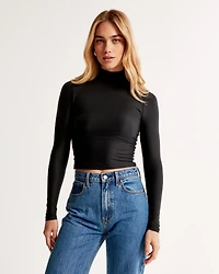 Soft Matte Seamless Long-Sleeve Cropped Mockneck Top