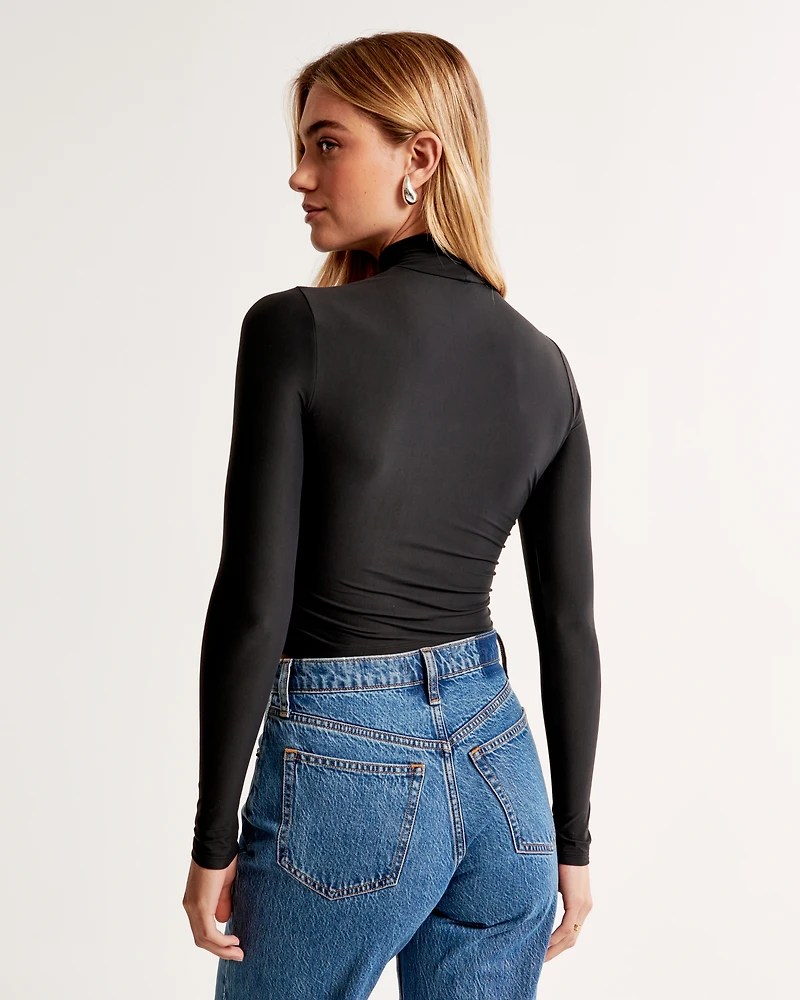Soft Matte Seamless Long-Sleeve Cropped Mockneck Top