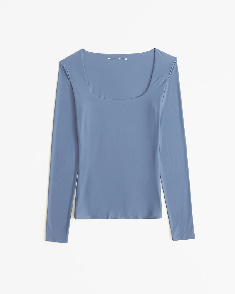 Soft Matte Seamless Long-Sleeve Tuckable Squareneck Top