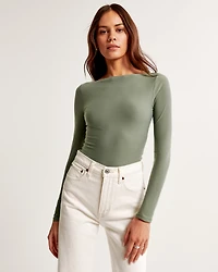Soft Matte Seamless Long-Sleeve Open-Back Bodysuit