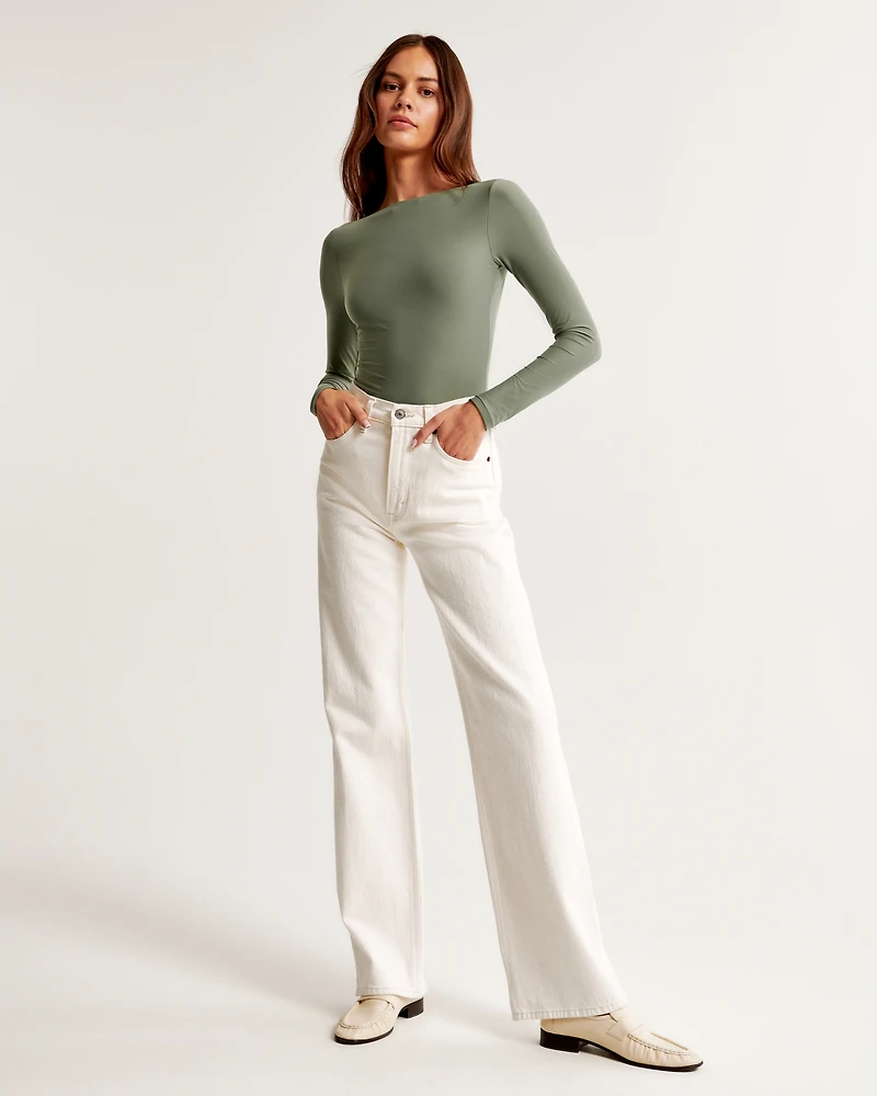 Soft Matte Seamless Long-Sleeve Open-Back Bodysuit
