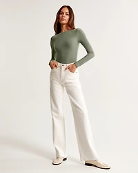 Soft Matte Seamless Long-Sleeve Open-Back Bodysuit