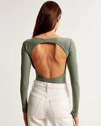 Soft Matte Seamless Long-Sleeve Open-Back Bodysuit