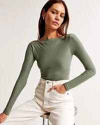 Soft Matte Seamless Long-Sleeve Open-Back Bodysuit