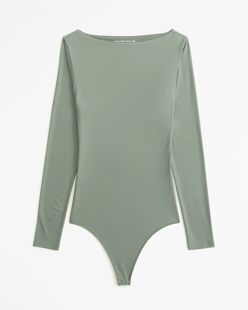 Soft Matte Seamless Long-Sleeve Open-Back Bodysuit