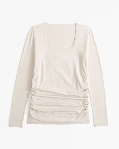 Maternity Long-Sleeve Cotton-Blend Seamless Fabric Top